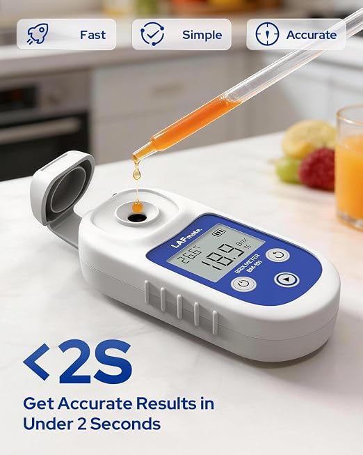 Digital Refractometer Range 0-55 BM101 Brix Refractometer ±0.2% Accuracy with ATC, IP65 Brix Meter for Juice, Wine Making & Coffee