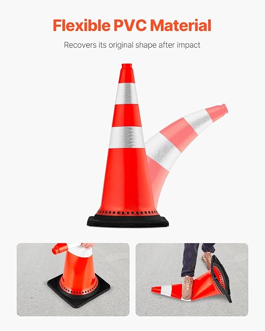 VEVOR Safety Cones, 8 Pack 30" Traffic Cones, PVC Orange Construction Cones with Reflective Collars and Black Weighted Base, for Traffic Control, Driveway Road Parking and School Improvement