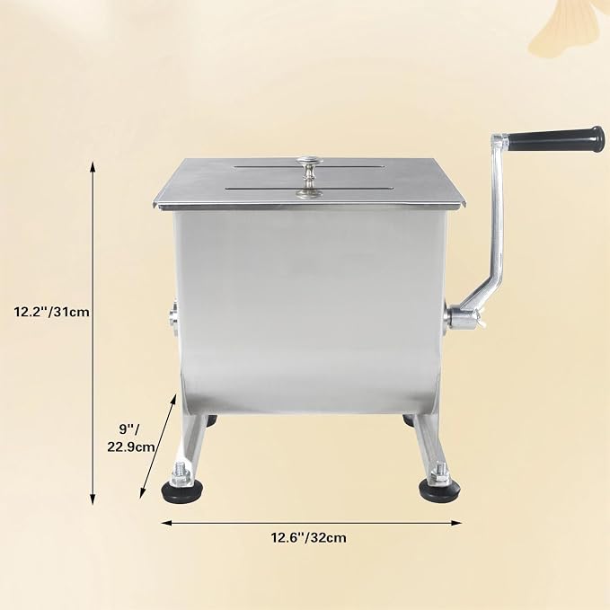 CLIVIA Meat Mixer, 15 Pound Meat Mixer for Sausage, 15lbs 7.5L Capacity Tank No Gear Box Sausage Mixer, Stainless Steel Food Processing Equipment, Hand Mixer with Lid for Meat, Sausage, Vegetable