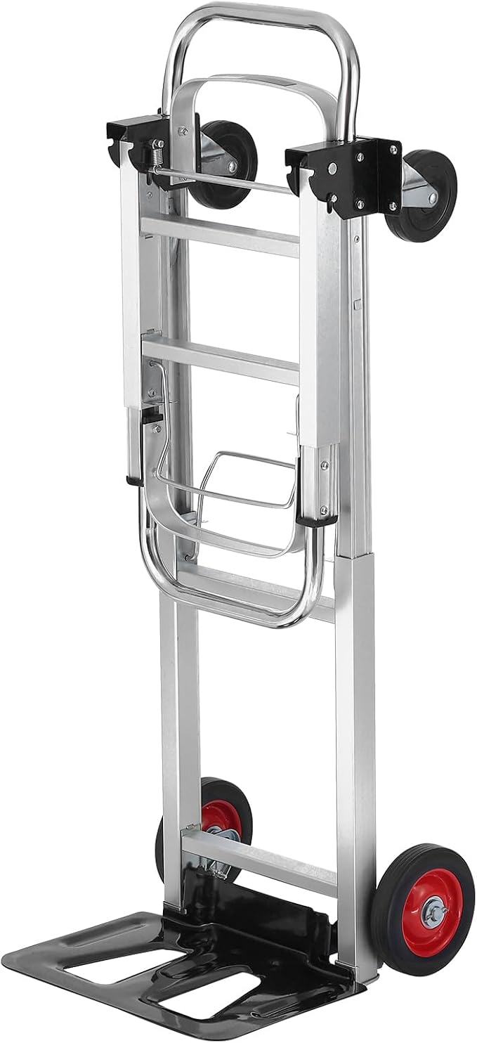 VEVOR Aluminum Folding Hand Truck, 2 in 1 Design 400 lbs Capacity, Heavy Duty Industrial Collapsible cart, Dolly Cart with Rubber Wheels for Transport and Moving in Warehouse, Supermarket, Garden