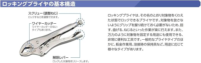 KYOTO TOOL (KTC) Locking Pliers Curved Chin (with Wire Cutter) 130WR