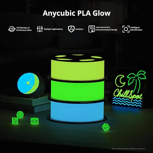 ANYCUBIC PLA 3D Printer Filament, Glow in the Dark, 3D Printing PLA Filament 1.75mm Dimensional Accuracy +/- 0.02mm, 1KG Reusable Spool (2.2 lbs), Glow Green