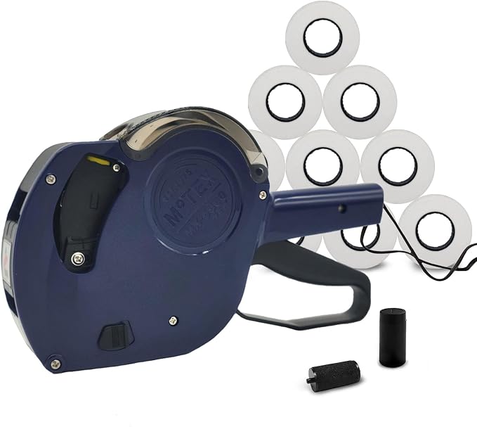 Motex Genuine MX-5500NEW 1 Line 8 Digits Price Tag Gun Kit - Includes 10,000 White Blank Labels and 1 Pre-Loaded Inker with 1 Ink Refill - for Grocery Store, Retail Shop, Garage Sale(Dark Blue)