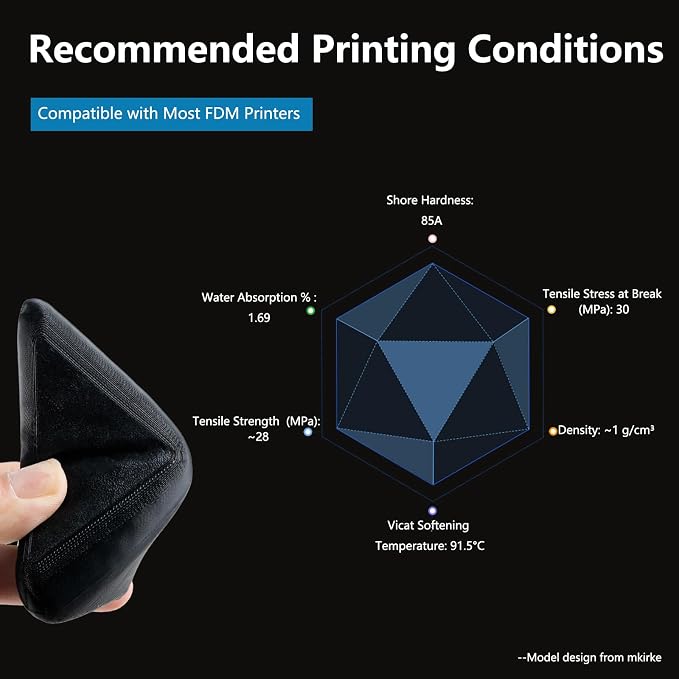 Siraya Tech Rebound PEBA 85A Flexible Filament, The Super TPU | Softer 85A Durometer for High Flexibility | 62% Energy Return, Lightweight, Nylon-Based Durability | 3D Printer Filament (Black, 800g)