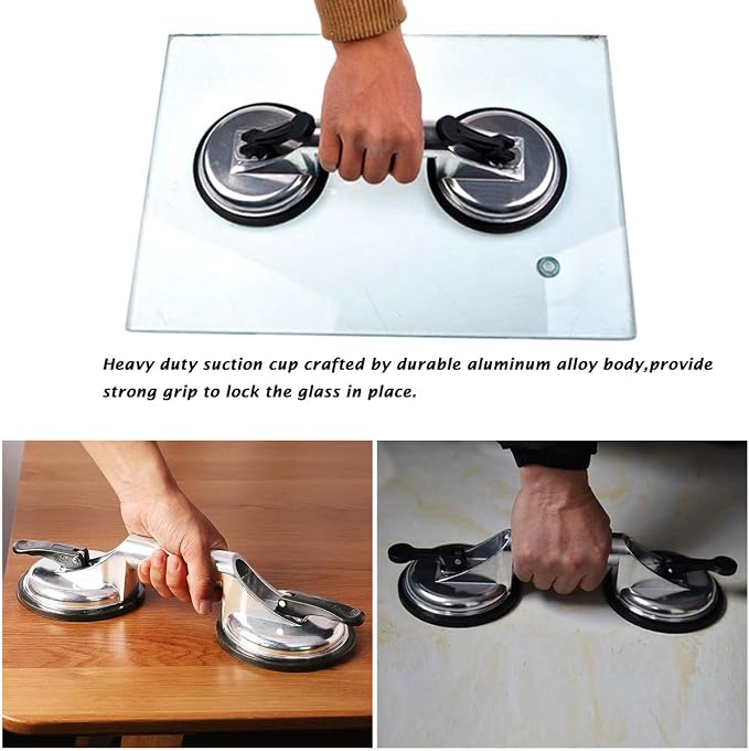 2 Pack Glass Suction Cup,Aluminium Heavy Duty Vacuum Lifter for Moving Glass/Window/Tiles/Mirror/Granite,Double Gripper Sucker Plate