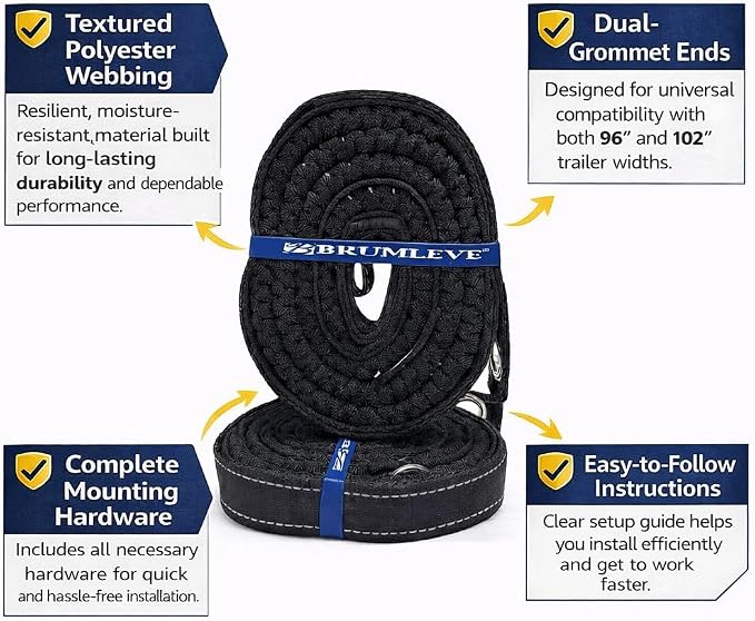 Brumleve® Heavy Duty Tarp Straps – Premium Polyester “Wind Straps” for Roll Tarp Systems – 2-Pack