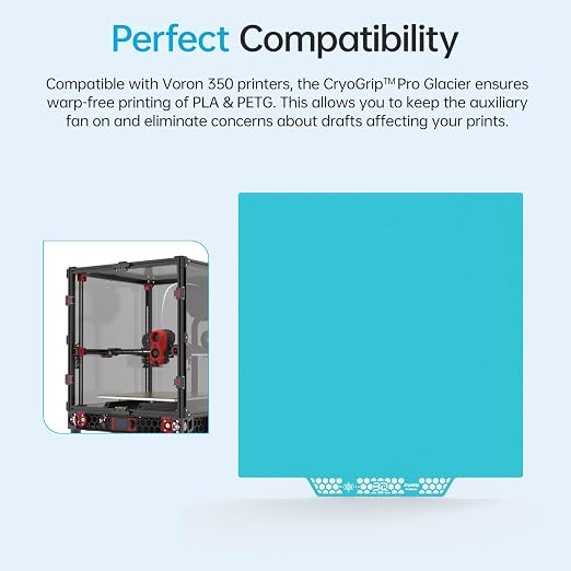 BIQU CryoGrip Pro Glacier Build Plate for Voron 350 3D Printers, Double-Sided Fine Textured Spring Steel Sheet, Firm Adhesion, 356 x 356mm, 1 Piece