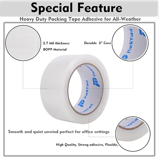 Packing Tape Refill Rolls Heavy Duty 12 Rolls Sealing Great for Packing Box Shipping and Moving Supplies Packaging 1.88" x 65 Yards 3" Core 2.7 Mil Thick