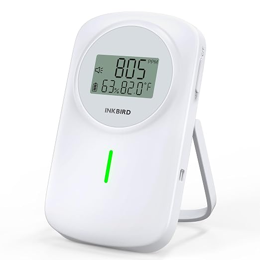INKBIRD Air Quality Monitor Indoor Ndir 3 in 1 Meter | Detect Carbon Dioxide & Temperature & Humidity with Battery Powered | Sound System | for Home, Office, RV, Grow Tent (IAM-O2)