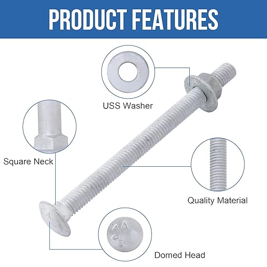 1/2" x 8" Carriage Bolts (25 PCS), Hot Dip Galvanized, Heavy Duty Round Head with Washers and Nuts