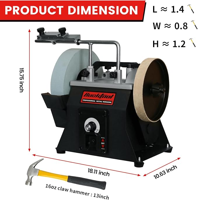 BUCKTOOL 10-Inch Variable Speed Wet Sharpening System, 1.2-Amp Two-Direction Water Cooled Wet Stone Grinder 90-160RPM, Wet Bench Grinder for Knife, Chisel, Knife, Axe, SCM8103