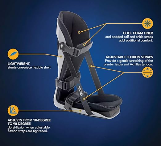 United Ortho Plantar Fasciitis Adjustable Leg Support Brace Fits Right or Left Foot for Soreness Relief, Foot Pain and Stretching, Large, Black