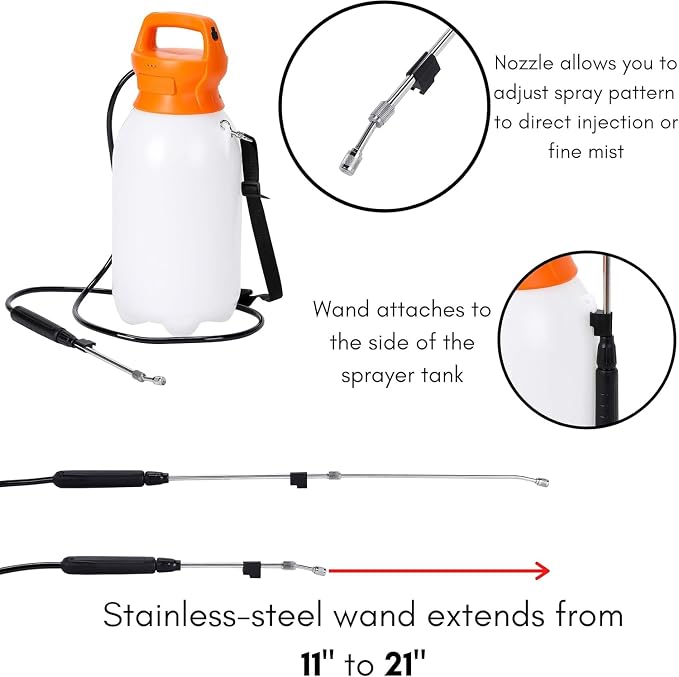 BIRDROCK HOME Garden Sprayer with Battery Powered Pump - Stainless Steel Wand, Rechargeable, Adjustable Spray, & Portable for Lawn, Garden, Plants, and Cleaning - White Translucent Body - 4-Gallon