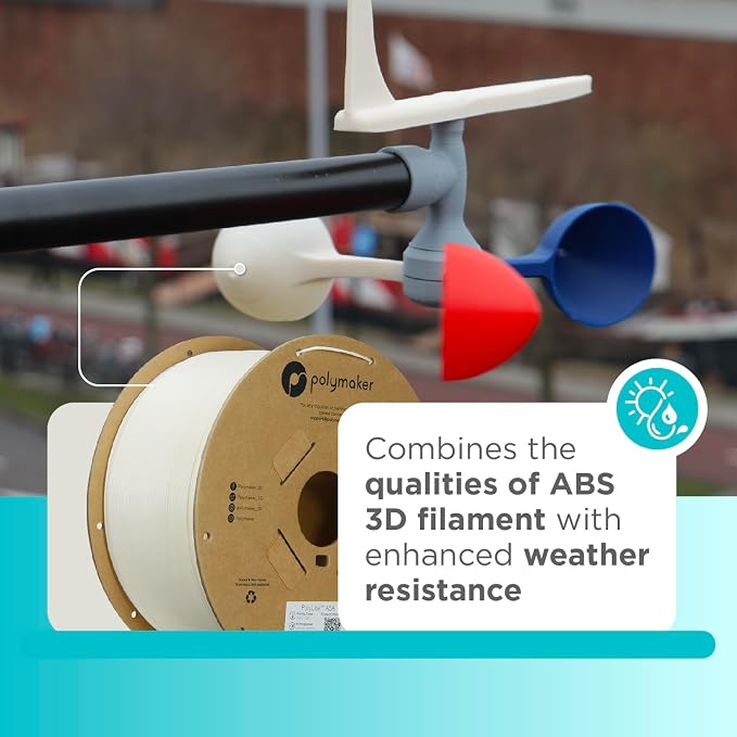 Polymaker ASA Filament 1.75mm Natural, 3kg ASA 3D Printing Filament, Heat & Weather Resistant - ASA 3D Printer Filament Perfect for Printing Outdoor Functional Parts