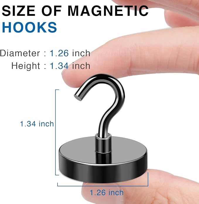 LOVIMAG Magnetic Hooks Heavy Duty, 130LBS, 6 Pack | Magnet with Hook for Cruise Cabins, Classroom, Kitchen Essentials, Door Decoration, Refrigerator, Black