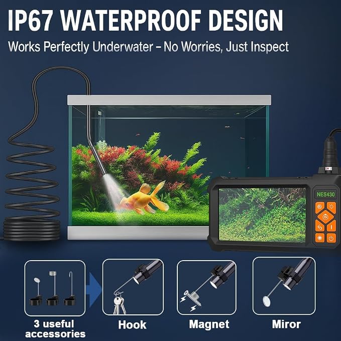 Endoscope Camera with Light, 1920P HD Borescope Inspection Camera with 4.3" IPS Screen, IP67 Waterproof with 8 LEDs & 16.5ft Semi-Rigid Snake Camera for Automotive Pipe Tools Gadgets for Men