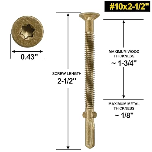 FMhotu #10 x 2-1/2" Trailer Deck Screws, Self-Tapping Sheet Wood Metal Screw, 1000Pcs T25 Star Bits Reamer Tek Screws for Trailers, for Attaching Wood to Steel