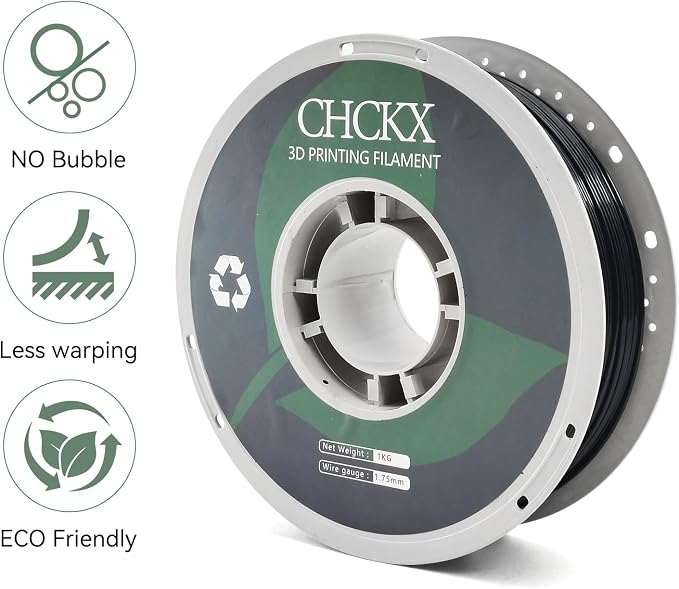 PETG 3D Printer Filament, Dimensional Accuracy +/- 0.03 mm, 1kg Spool(2.2lbs), 1.75 mm Fit for Most 3D Printers, Black