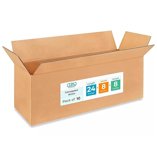 Long Moving & Shipping Boxes 24x8x8 inches (10-Pack) - Extra Strength 200 lb vs Regular - USA-Made Corrugated Durable Cardboard Boxes - Long Cardboard Box - Packing and Moving Box by IDL Packaging
