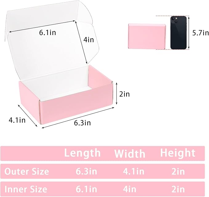 6x4x2 Pink Shipping Boxes Small, 45 Pack Corrugated Cardboard Mailer Boxes for Packaging Small Business Mailing Gift