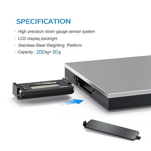 Transportation Scale Smart Digital Postal Scale,440 lb Heavy dutypostal Scale Stainless Steel, Digital Postage Scale for Warehouse/Home/Courier Company, Includes Adapter and Product Manual