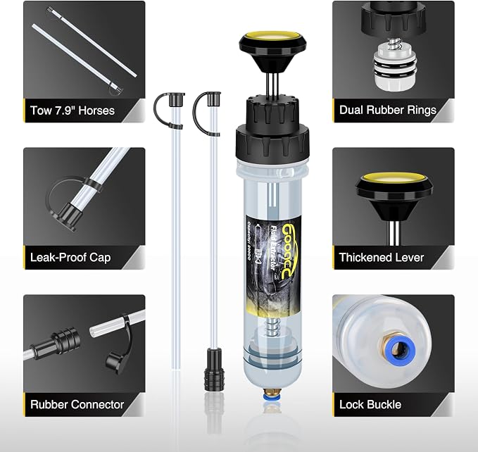 GOOACC Oil Extractor Pump Automotive, Fluid Extractor with Hose Oil Change Syringe Vacuum Pump Extractor, 200CC Manual Brake Fluid Extractor for Car Engine Oil Transfer Suction Extraction Fill 0.21QT