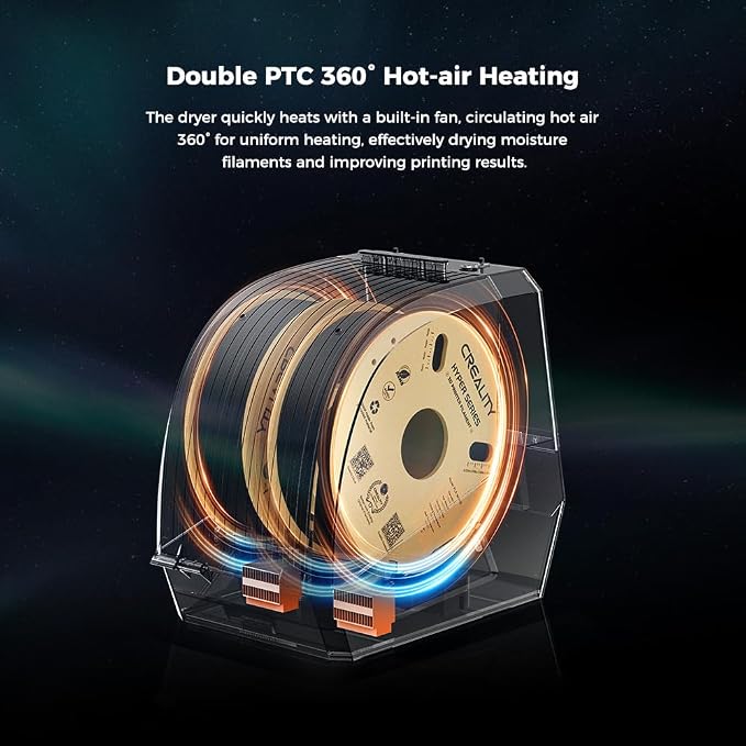 Creality Space Pi Filament Dryer Plus, 2 Spool 3D Printer Filament Dryer Box, Double 360° Heating & Fan, Touch Screen, Holder for PLA PETG ABS TPU, 1.75/2.85/3mm