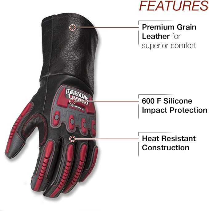Lincoln Electric Roll Cage Welding/Rigging Gloves | Impact Resistant | Black Grain Leather |, Medium (K3109-M)