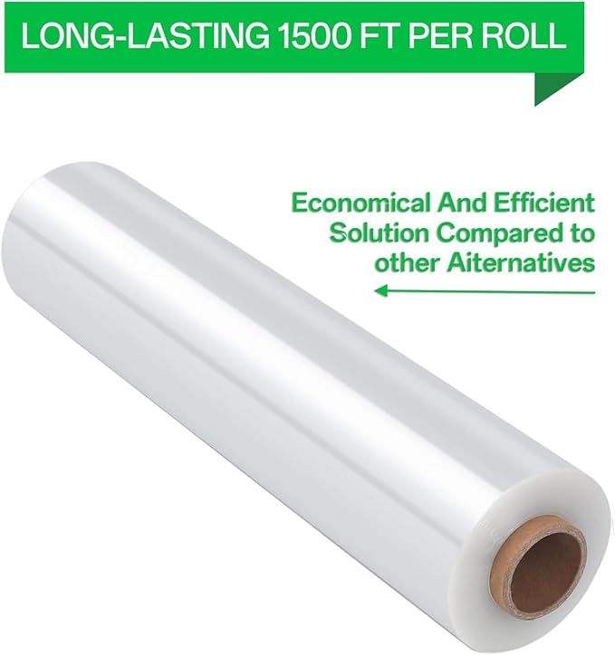 18in Stretch Wrap Roll, Heavy Duty 1500ft Shrink Wrap, 4 Pack with Handle | 80 Gauge, Industrial Strength, Clear Stretch Film, Self-Adhesive, Plastic Wrap for Pallet Wrapping Shipping Moving Furniture