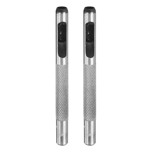HARFINGTON 2pcs Leather Round Hole Punch, 5mm Hollow Hole Puncher Cutter Carbon Steel Circle Hole Punching Cutting Tool for Belt/DIY Leather Craft