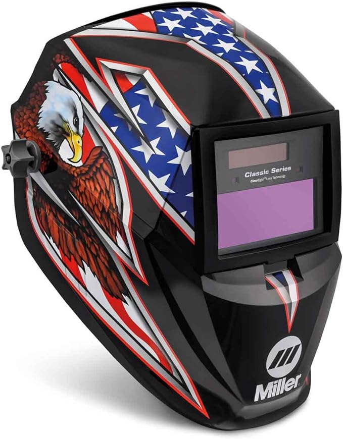 Miller Classic Series Auto-Darkening Welding Helmet - Professional TIG/MIG Welding Mask with ClearLight Technology, High Definition Optics, Variable Shade 8-13, Comfortable Headgear, Liberty