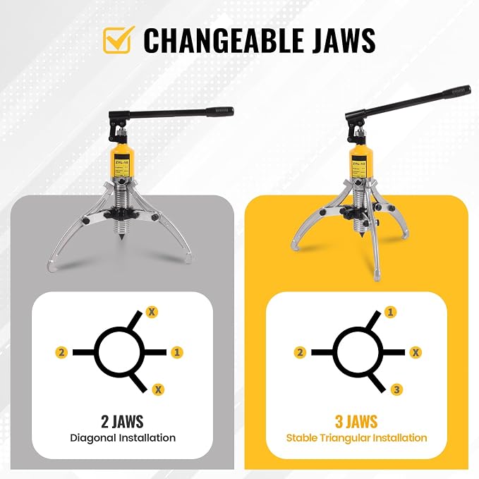 Hydraulic Gear Puller 10 Ton 2 or 3 Jaws Hub Puller 9.84" Spread Hydraulic Puller Set Wheel Bearing Pulling Separator Hydraulic Puller Tool Kit with Case for CV Shaft Axle Rotors