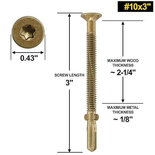 FMhotu #10 x 3 Trailer Deck Screws, Self-Tapping Sheet Wood Metal Screw, 124Pcs T25 Star Bits Reamer Tek Screws for Trailers, for Attaching Wood to Steel