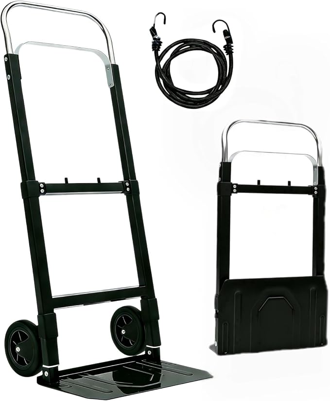 Convertible Dolly Cart with Wheels, Foldable Hand Truck Dolly, 200 lb Heavy Duty 2 in 1 Utility Cart with Adjustable Handle and Bungee Cords for Moving, Home, Office, Shopping and Travel