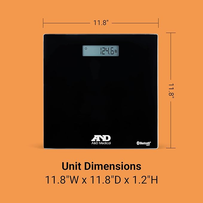A&D Medical Digital Body Weight Scale - UC-352BLE - Bluetooth Bathroom Weight Machine, Syncs with A&D Heart Track App - 450lb (200kg) - Batteries Included, Black