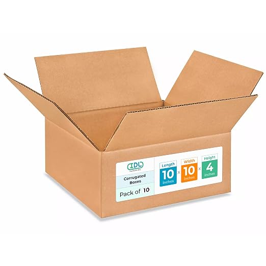 Medium Moving & Shipping Boxes 10x10x4 inches (10-Pack) - Extra Strength 200 lb vs Regular - USA-Made Corrugated Strong Packing Boxes - Corrugated Box - Medium Shipping Box by IDL Packaging