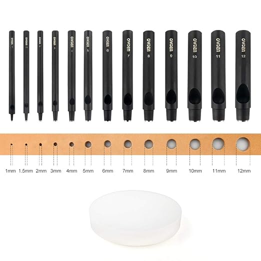 OWDEN Professional 13 Pcs Leather Hole Punch Set (Slim Style) 1.0-12MM for Belt,Watch Band and Strap Gasket. with a Free 3" Nylon mat.