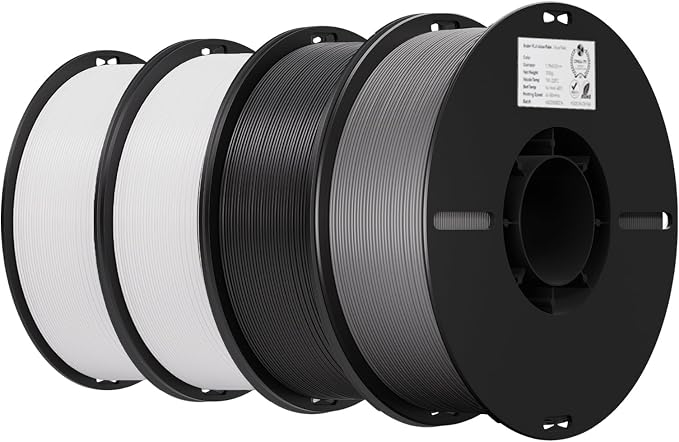 Creality 3D Printer Filament 1.75mm 4KG, PLA Filament Bulk +/- 0.02mm, 4 Pack 1kg Spool(2.2lbs) 3D Printing Filament Fits for Most FDM 3D Printers, White White Black Grey