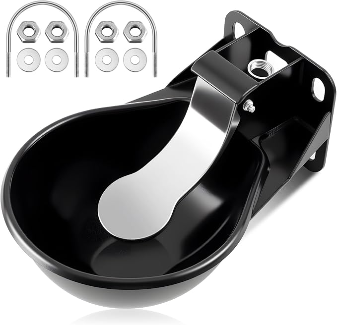 1 Pcs 2.5 L/ 0.66 Gal Automatic Livestock Waterer, Heavy Cast Iron Push-Paddle Water Trough, Black Stainless Steel Livestock Water Bowl for Horse Cattle Goat Pig 11.8 x 9.06 x 3.94 Inch