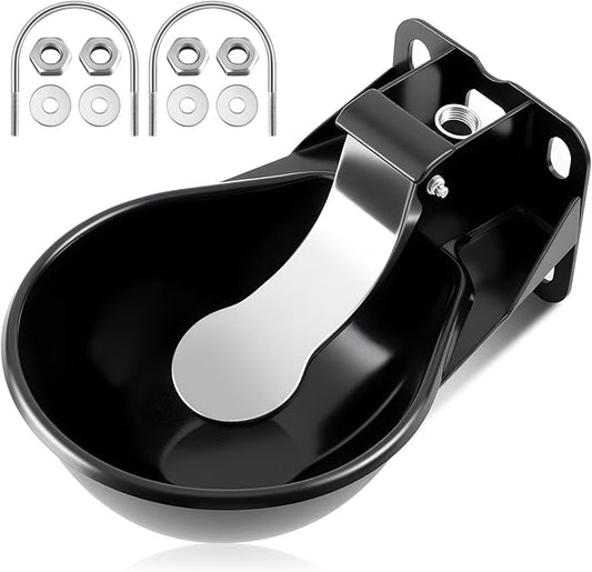 1 Pcs 2.5 L/ 0.66 Gal Automatic Livestock Waterer, Heavy Cast Iron Push-Paddle Water Trough, Black Stainless Steel Livestock Water Bowl for Horse Cattle Goat Pig 11.8 x 9.06 x 3.94 Inch