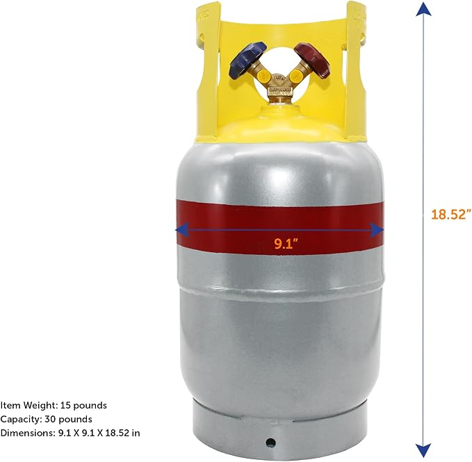 Flame King 30LB A2L Refrigerant Recovery Cylinder Tank, 400 PSI, Dual Y-Valve Liquid/Vapor, Heavy-Duty Steel, HVAC Recovery & Storage