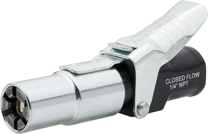 LockNFlate Air Chuck - Compatible with Tire Inflators - Six Steel Jaws, Closed Flow