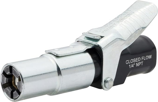 LockNFlate Air Chuck - Compatible with Tire Inflators - Six Steel Jaws, Closed Flow