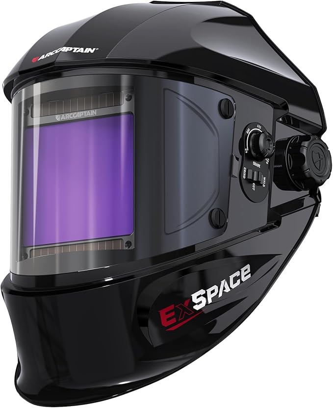 ARCCAPTAIN 3.94"X3.66" Welding Helmet Auto Darkening, 1/1/1/1 Top Optical Clarity Large Viewing Screen Solar Power Welding Hood with 4 Arc Sensor, Wide Shade 4-5/5-9/9-13 for TIG MIG ARC Welding CUT