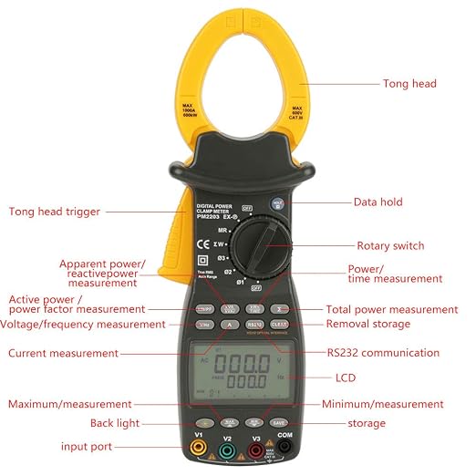 Jeanoko 1PCS MS2203 3-Phase Clamp Meter with 9999 Count Display Digital Multimeter Power Factor Clamp Meter, 28 Groups Data Storage Digital Clamp Meter