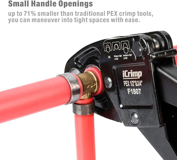 IWISS Combo Angle Head Pex Pipe Plumbing Crimping Tool for Copper Crimp Jaw Sets 1/2" & 3/4" with Go/No-Go Crimp Gauge