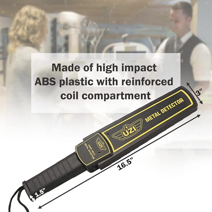 Uzi Handheld Portable Metal Detector Wand for Adults, High Adjustable Sensitivity, Security Scanner, One Switch Operation, Sharp Audible Alarm, Vibrate Mode, Detects Hidden Weapons & Metal Objects
