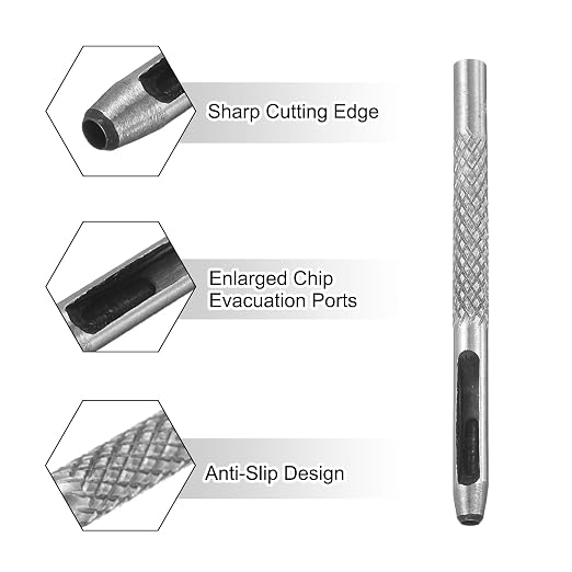HARFINGTON Leather Round Hole Punch, 3mm Hollow Hole Puncher Cutter Carbon Steel Circle Hole Punching Cutting Tool for Belt/DIY Leather Craft