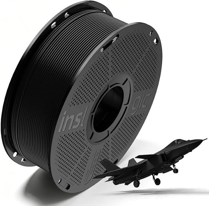 Inslogic Pre-Dried PLA Pro Filamet 1.75mm Black 1kg, Strong & Tough PLA+ 3D Printer Filament 1.75mm ±0.02mm, Reusable Spool, Compatible with Bambu and More FDM Printers, 1kg (Black)