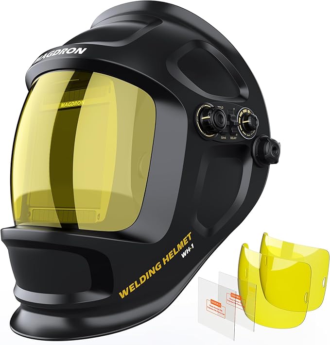 Auto Darkening Welding Helmet Large View 3.94" x 3.66", True Color Welding Hood Optical Clarity, 4 Arc Sensor Solar/Battery Powered, Wide Shade 3.5/5-9/9-13 Welder Mask for TIG MIG ARC Cut Grind